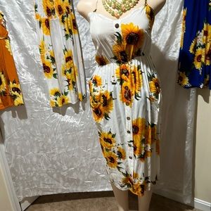 Flower dress white and yellow XL